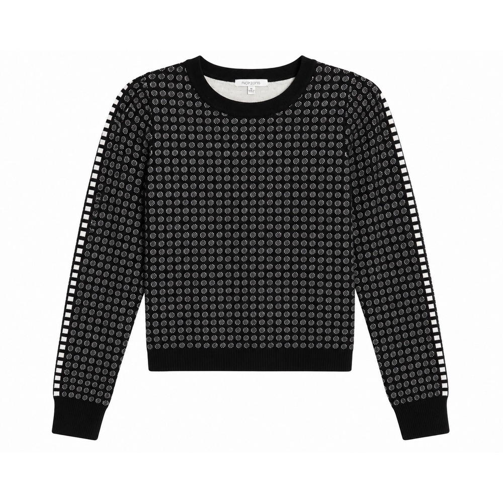Lucy Paris Cropped Sweater Small Black White Geometric Checkerboard KniT